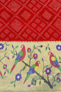Red Handloom Bandhani Paithani Pure Silk Lehenga Fabric ( 3.7 Mtrs ) - Luxurion World
