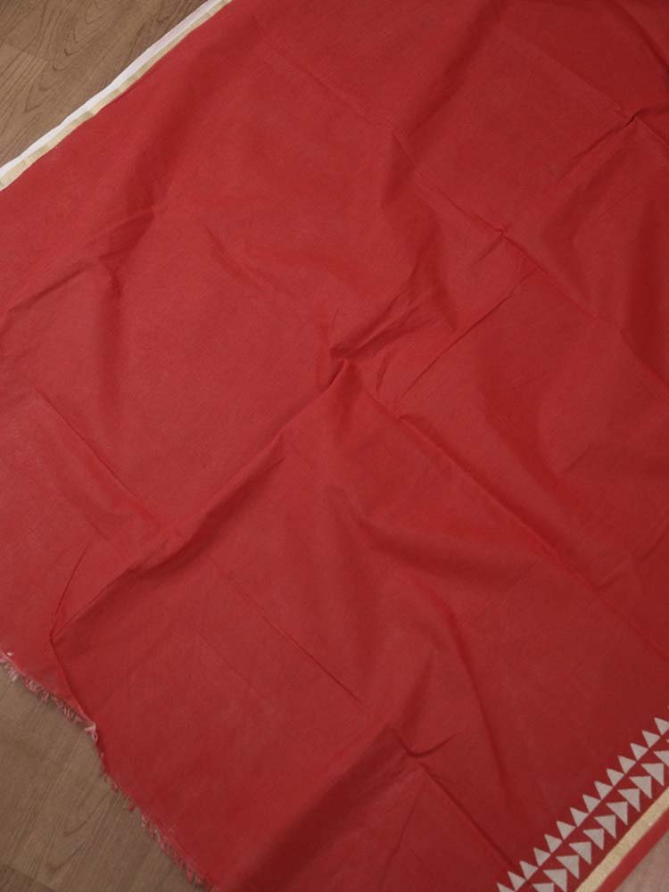 Handcrafted Red Cotton Saree with Block Print Design - Luxurion World