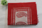 Red Handloom Block Printed Cotton Saree with Hand Painted Pure Silk Stitched Pichwai Blouse - Luxurion World