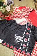Red Handloom Block Printed Cotton Saree with Hand Painted Pure Silk Stitched Pichwai Blouse - Luxurion World