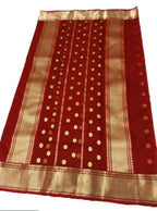 Red Handloom Chanderi Pure katan Silk Saree - Luxurion World