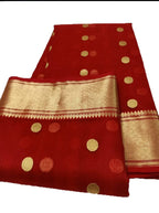 Red Handloom Chanderi Pure katan Silk Saree - Luxurion World