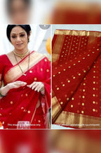 Red Handloom Chanderi Pure katan Silk Saree - Luxurion World