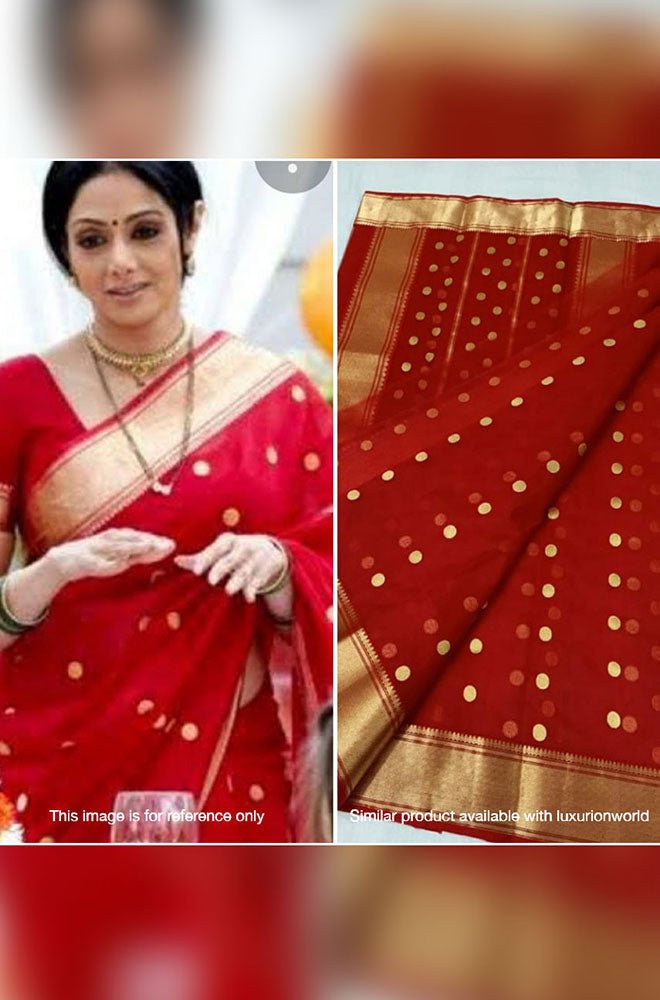 Red Handloom Chanderi Pure katan Silk Saree - Luxurion World