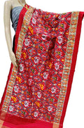 Red Handloom Ikat Pure Silk Dupatta - Luxurion World