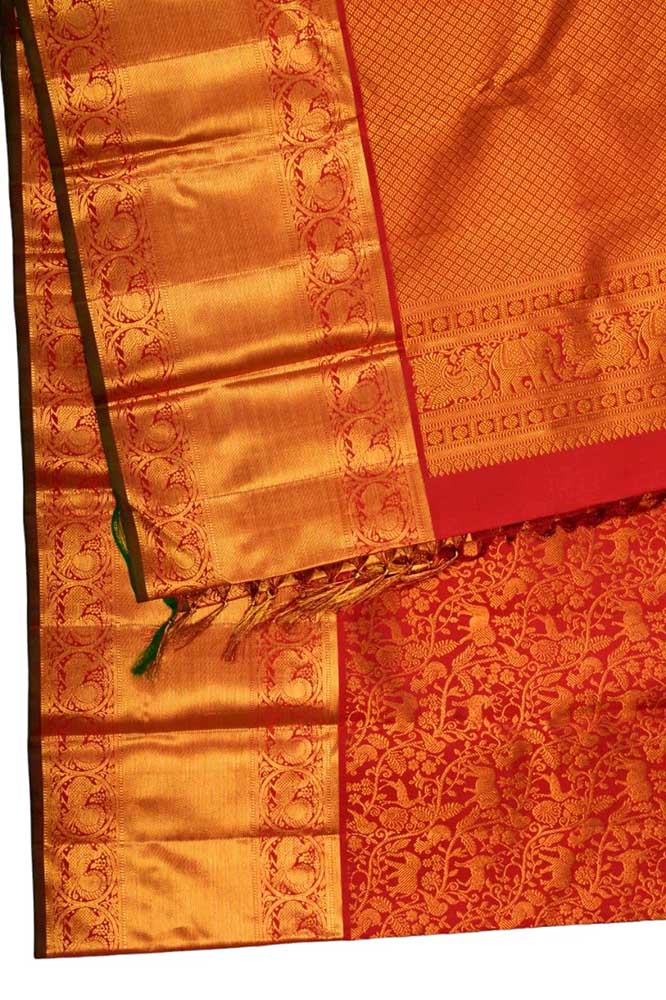 Red Handloom Kanjeevaram Pure Silk Saree - Luxurion World