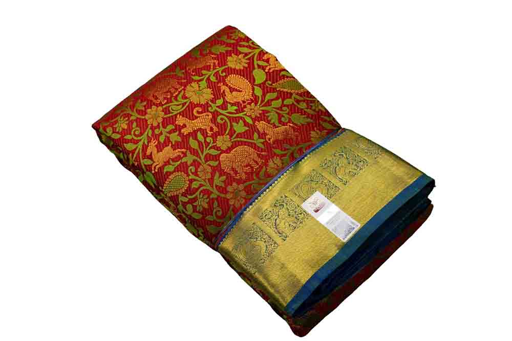 Red Handloom Kanjeevaram Pure Silk Saree - Luxurion World