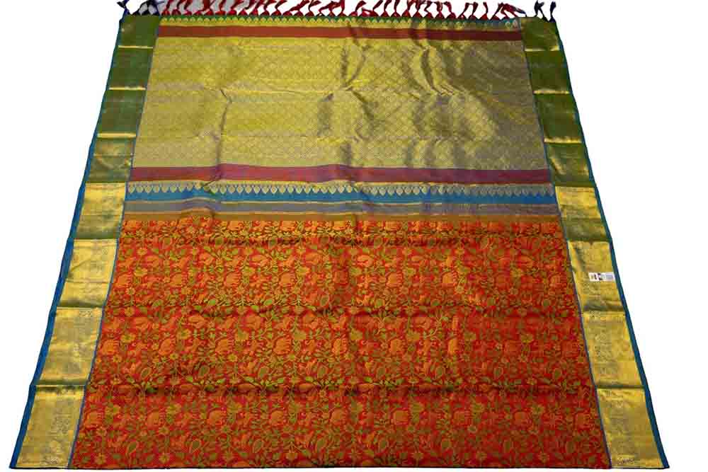 Red Handloom Kanjeevaram Pure Silk Saree - Luxurion World