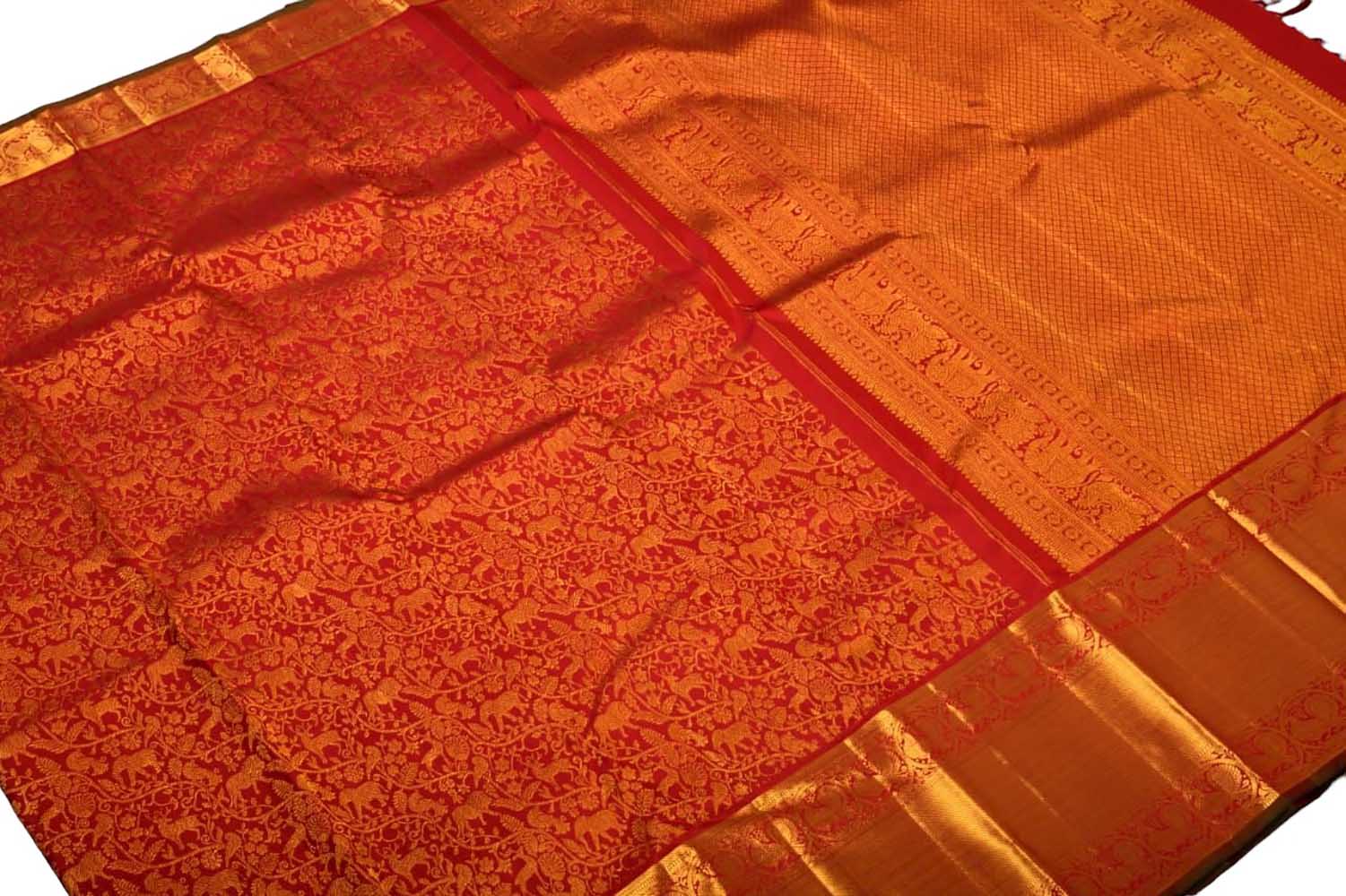 Red Handloom Kanjeevaram Pure Silk Saree - Luxurion World