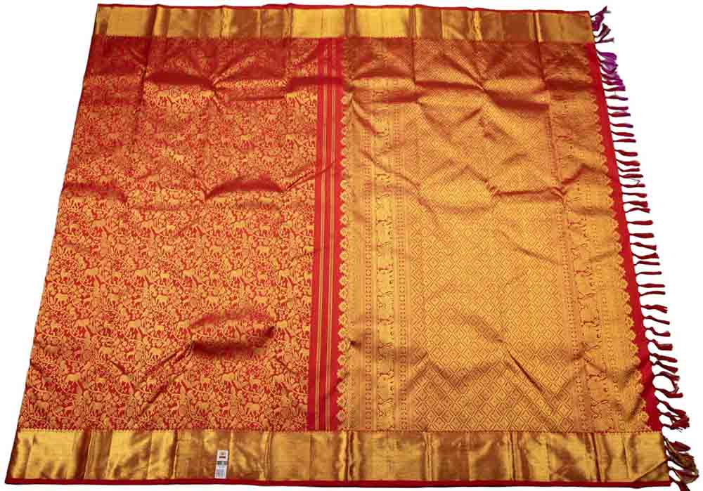 Red Handloom Kanjeevaram Pure Silk Saree - Luxurion World