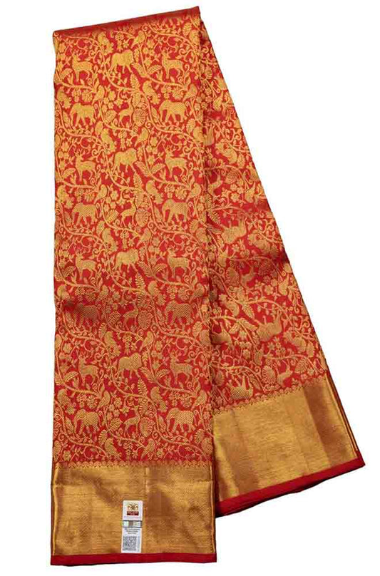 Red Handloom Kanjeevaram Pure Silk Saree - Luxurion World