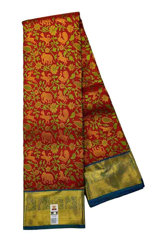 Red Handloom Kanjeevaram Pure Silk Saree - Luxurion World