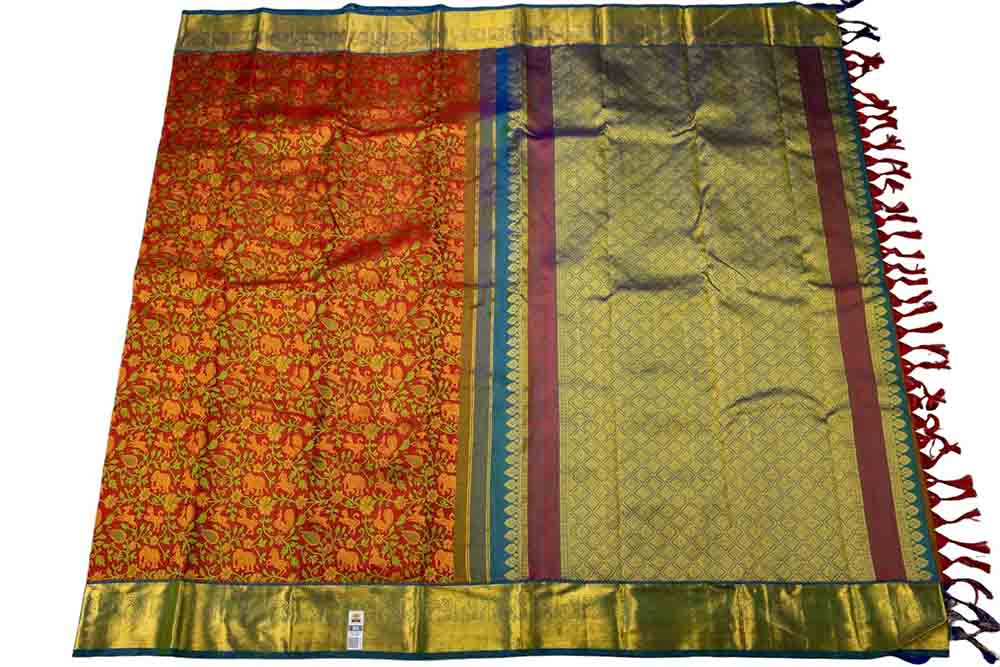 Red Handloom Kanjeevaram Pure Silk Saree - Luxurion World