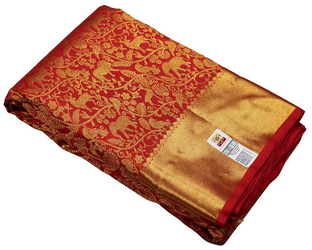 Red Handloom Kanjeevaram Pure Silk Saree - Luxurion World