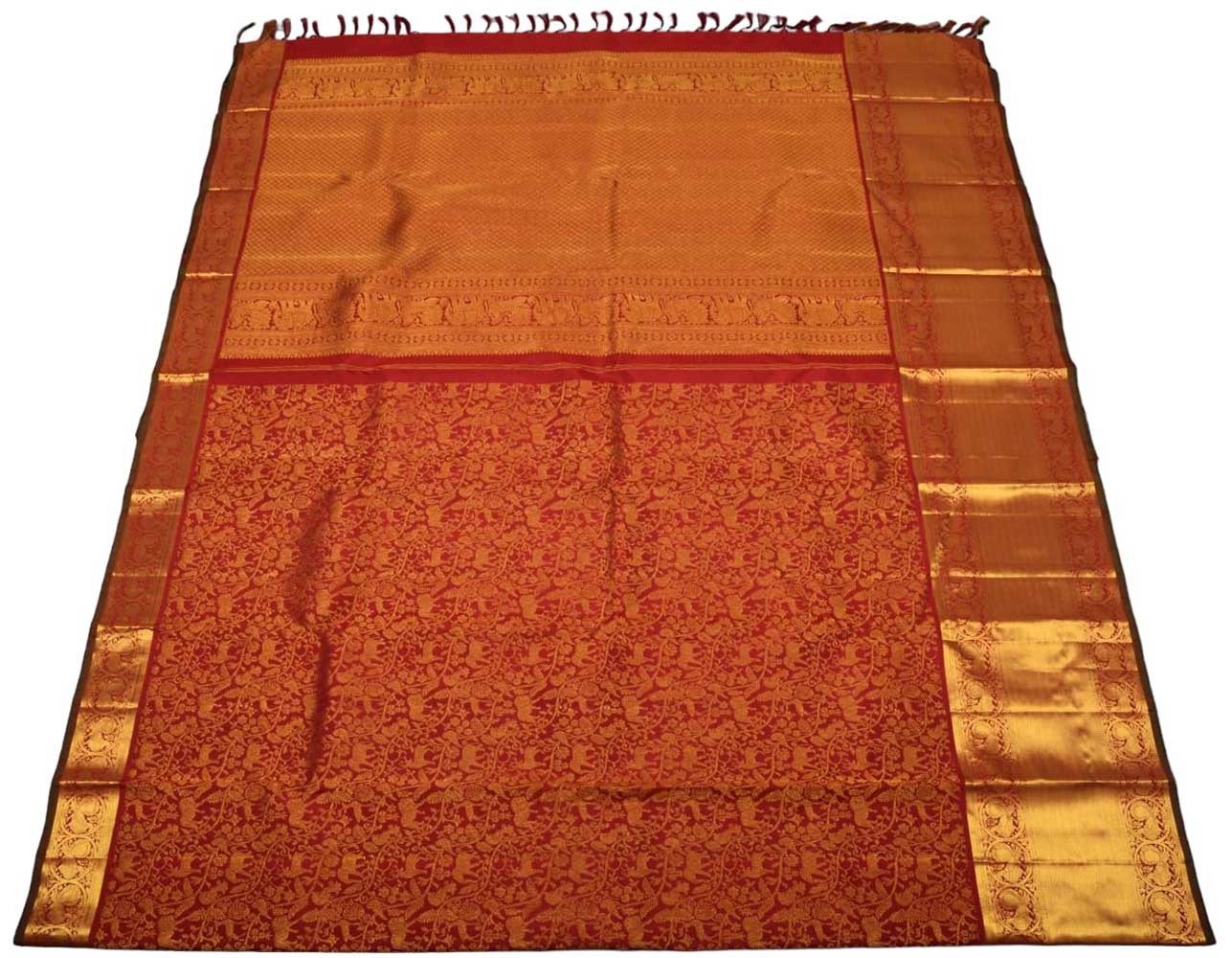 Red Handloom Kanjeevaram Pure Silk Saree - Luxurion World