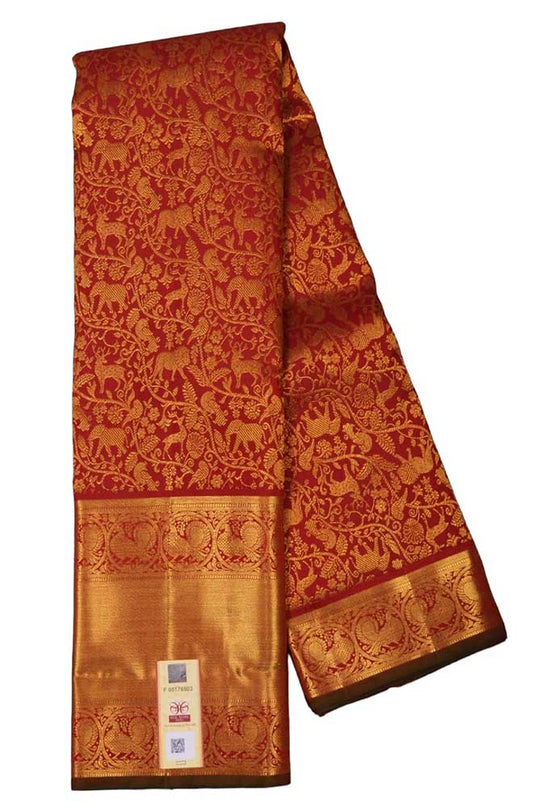 Red Handloom Kanjeevaram Pure Silk Saree - Luxurion World