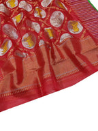 Red Handloom Kota Doria Real Zari Figure Work Dupatta - Luxurion World