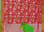 Red Handloom Kota Doria Real Zari Parrot And Floral design Saree - Luxurion World