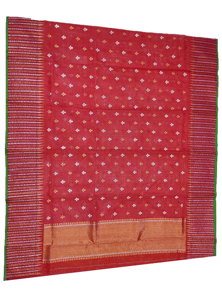 Red Handloom Kota Doria Real Zari Sona Roopa Dupatta - Luxurion World