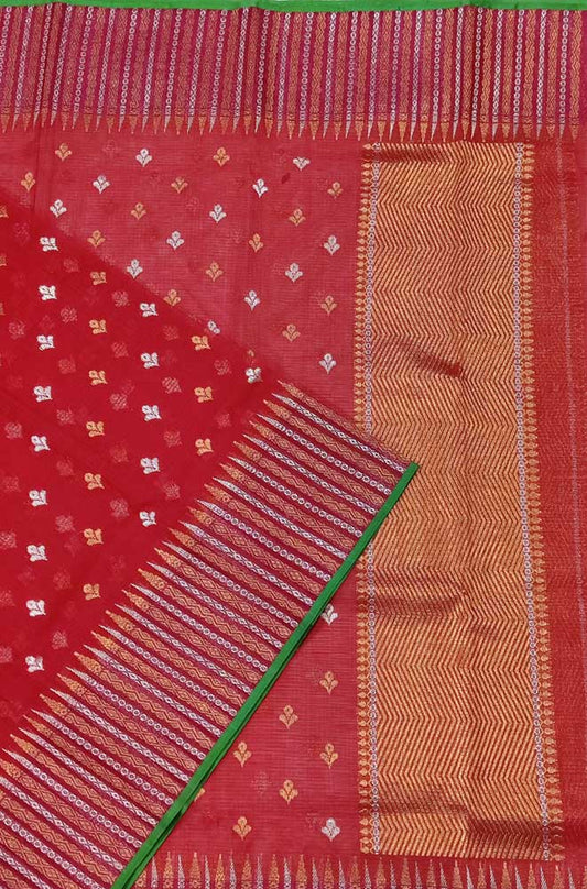 Red Handloom Kota Doria Real Zari Sona Roopa Dupatta - Luxurion World