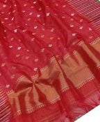 Red Handloom Kota Doria Real Zari Sona Roopa Dupatta - Luxurion World