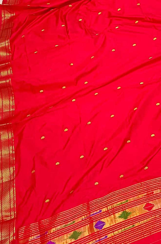 Red Handloom Paithani Pure Silk Dupatta - Luxurion World