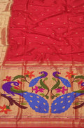 Red Handloom Paithani Pure Silk Triple Muniya Border Saree - Luxurion World
