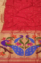 Red Handloom Paithani Pure Silk Triple Muniya Border Saree - Luxurion World