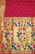 Red Handloom Paithani Pure Silk Triple Muniya Border Saree - Luxurion World
