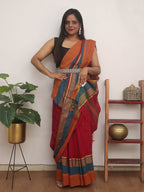 Red Handloom Plain Bengal Cotton Saree - Luxurion World