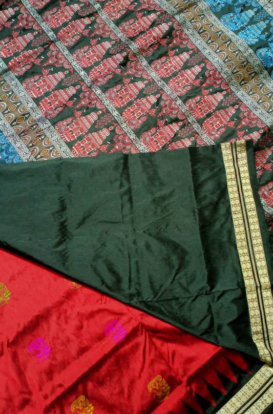 Red Handloom Sambalpuri Double Ikat Silk Saree