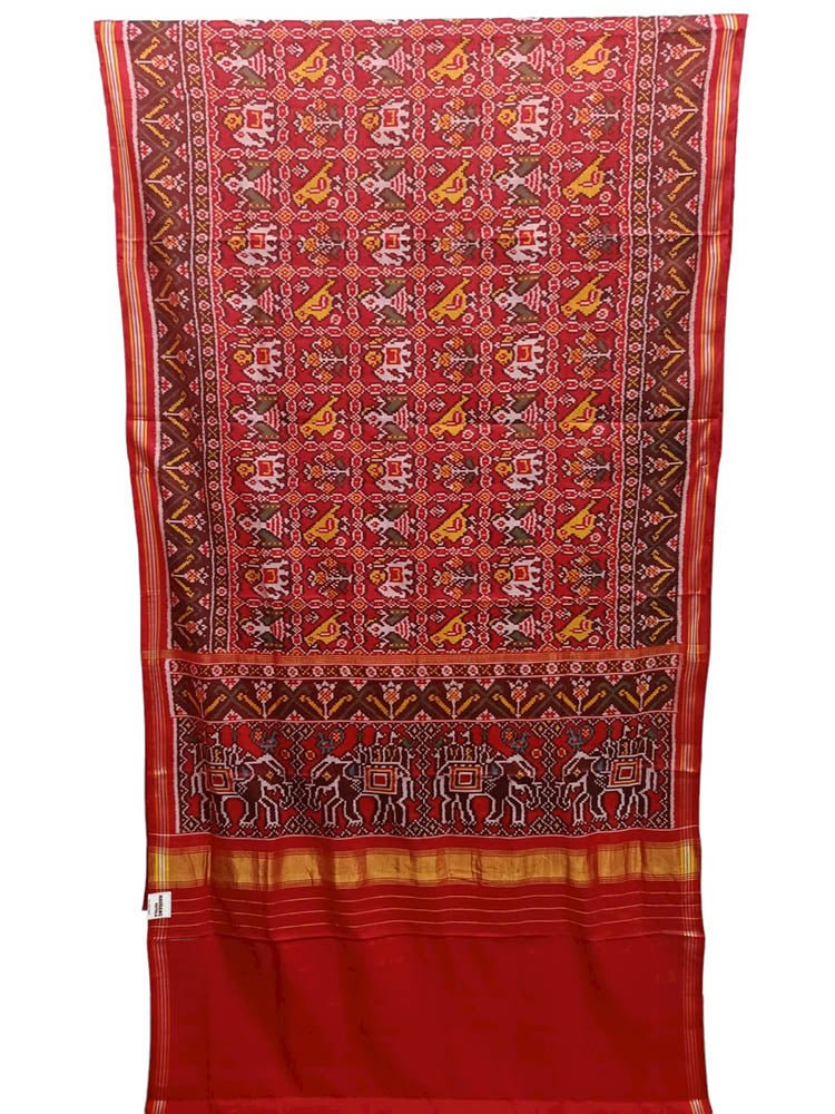 Red Handloom Semi Patan Patola Pure Silk Saree - Luxurion World