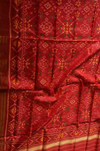 Red Handloom Single Ikat Rajkot Patola Pure Silk Dupatta - Luxurion World