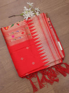 Red Paithani Silk Parrot And Floral Design Dupatta - Luxurion World
