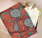 Red Pen Kalamkari Pure Silk Fabric ( 1 Mtr ) - Luxurion World