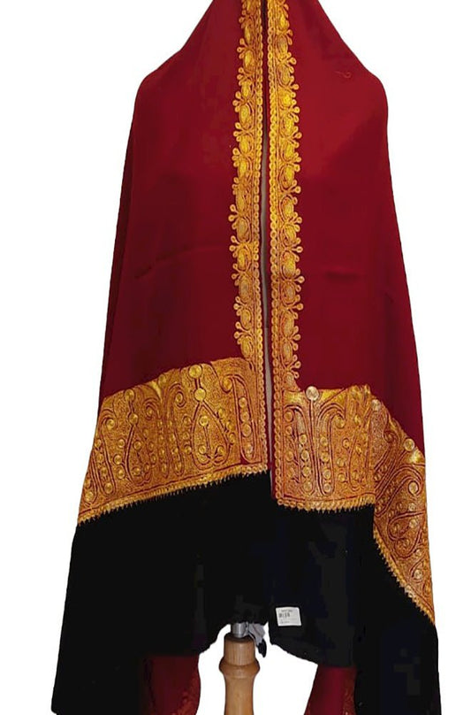 Red Semi Pashmina Tilla Work Shawl - Luxurion World
