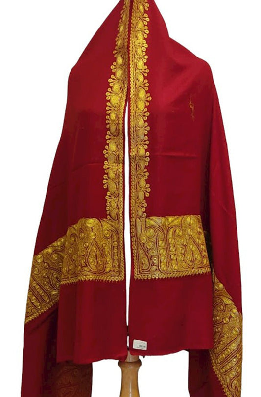 Red Semi Pashmina Tilla Work Shawl - Luxurion World