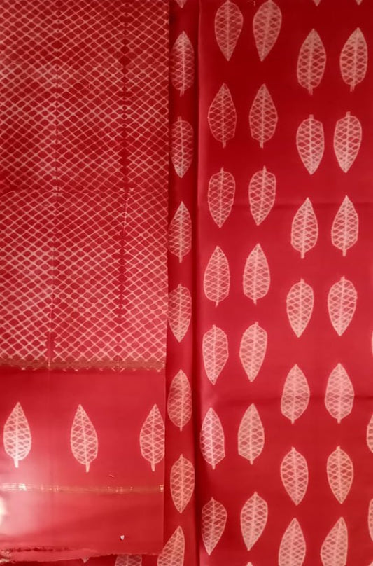 Red Shibori Cotton Silk Two Piece Unstitched Suit Set - Luxurion World
