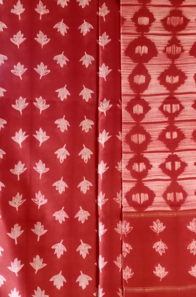Red Shibori Cotton Silk Two Piece Unstitched Suit Set