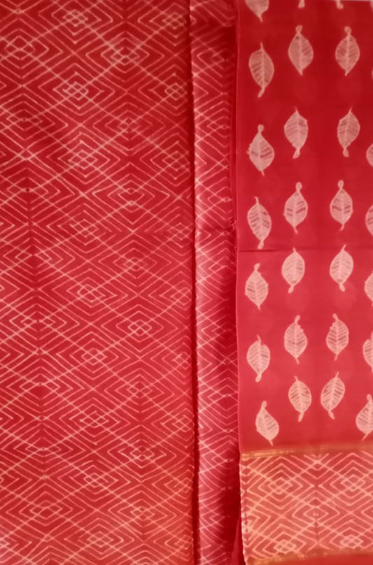 Red Shibori Cotton Silk Two Piece Unstitched Suit Set - Luxurion World