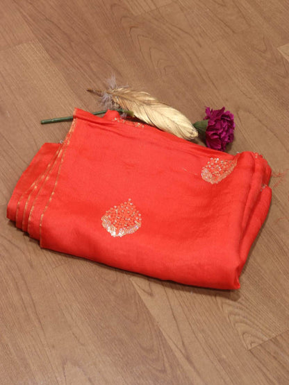 Red Trendy Linen Jute Sequins Work Fabric (0.5 Mtr) - Luxurion World