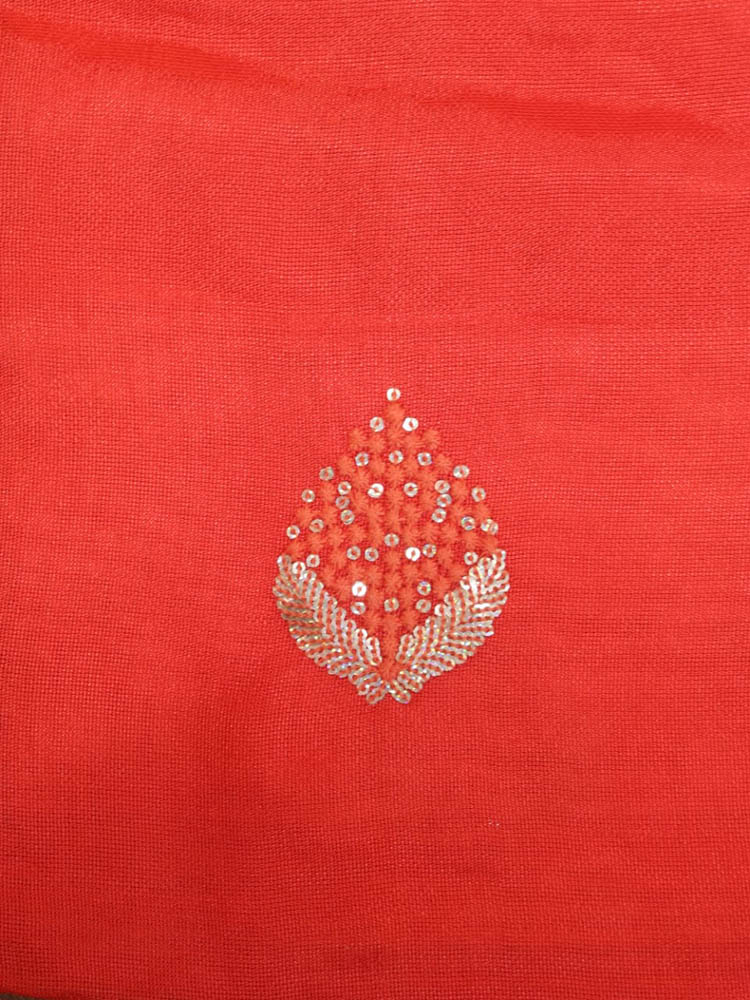 Red Trendy Linen Jute Sequins Work Fabric (0.5 Mtr) - Luxurion World