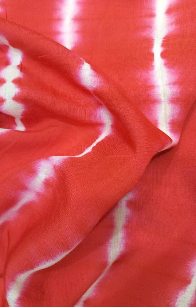 Red Trendy Tie And Dye Modal Silk Fabric (  1 Mtr )