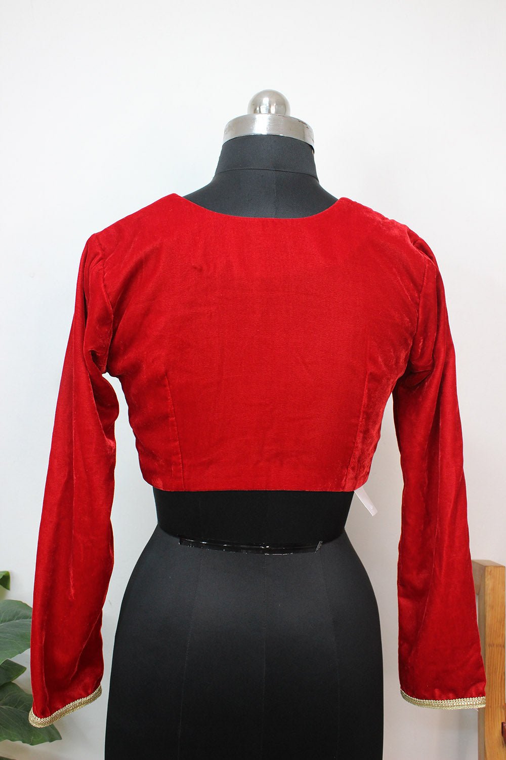 Red Velvet V Neck Full Sleeves Blouse - Luxurion World