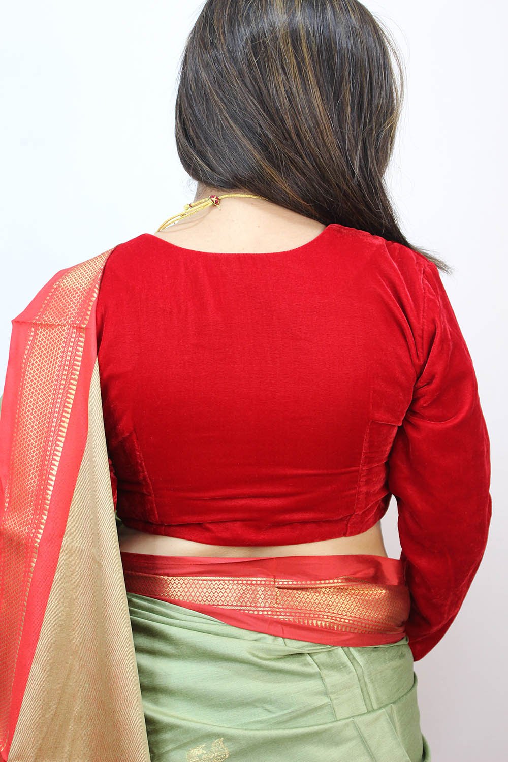 Red Velvet V Neck Full Sleeves Blouse - Luxurion World