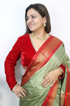 Red Velvet V Neck Full Sleeves Blouse - Luxurion World