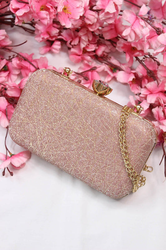 Rose Gold Clutch Sling Bag - Sparkle Your Way Through Any Occasion - Add a Statement to Your Outfit