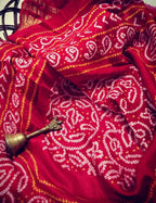 Red Bandhani Gajji Silk Dupatta - Luxurion World