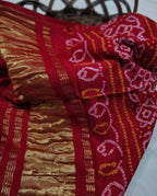 Red Bandhani Gajji Silk Dupatta - Luxurion World