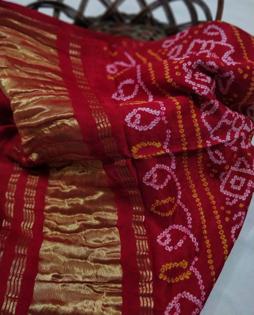 Red Bandhani Gajji Silk Dupatta - Luxurion World